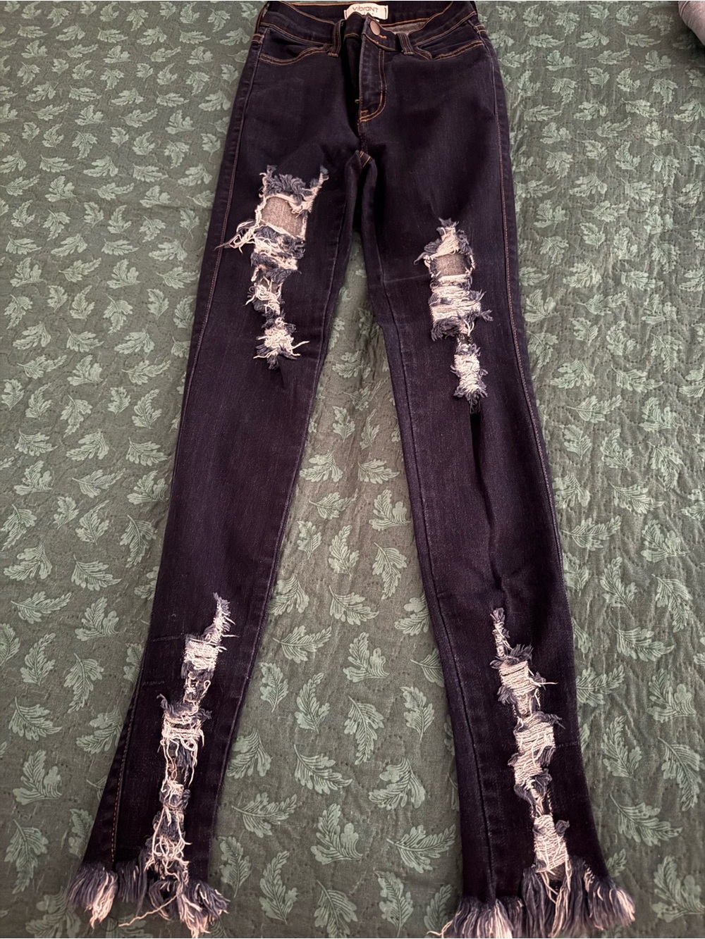 Vibrant M.i.U Juniors Skinny Jeans Dark Wash Blue Denim Distressed Sz 5